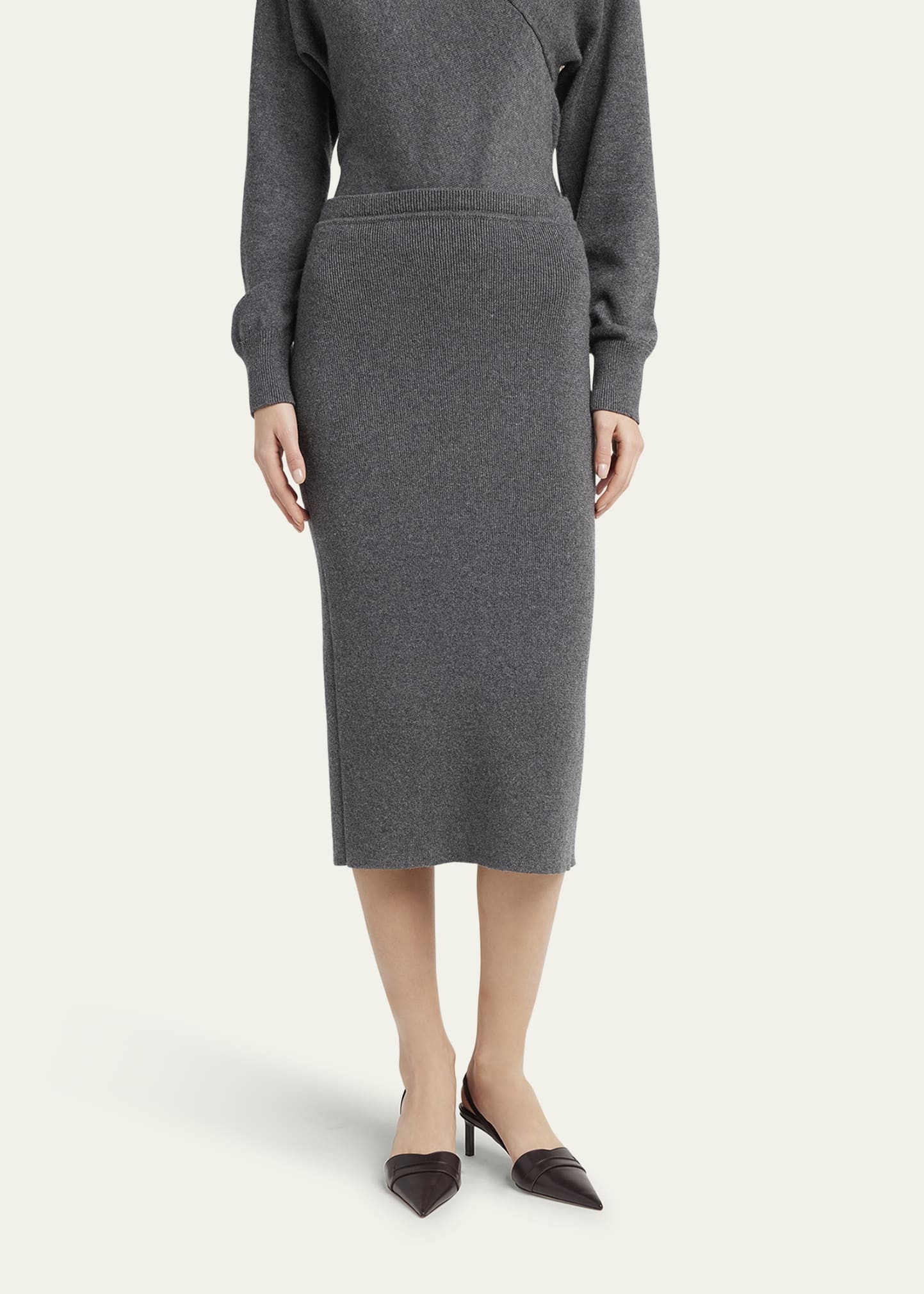 Fine Cashmere-Cotton Rib Pencil Skirt - 4