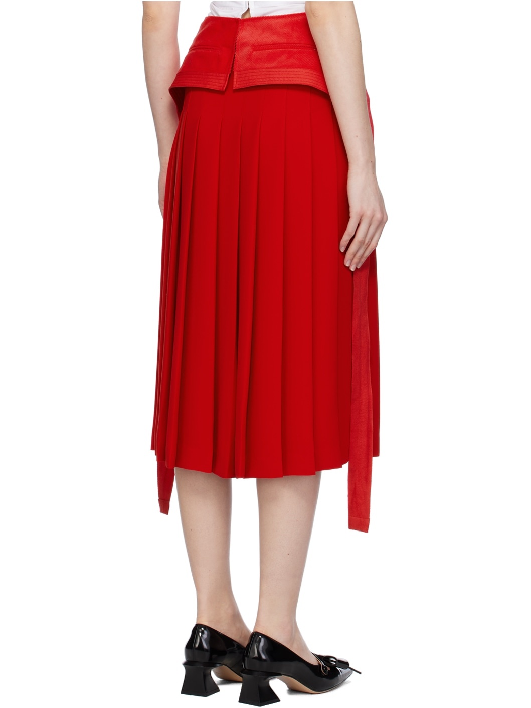 Red Pleated Midi Skirt - 3