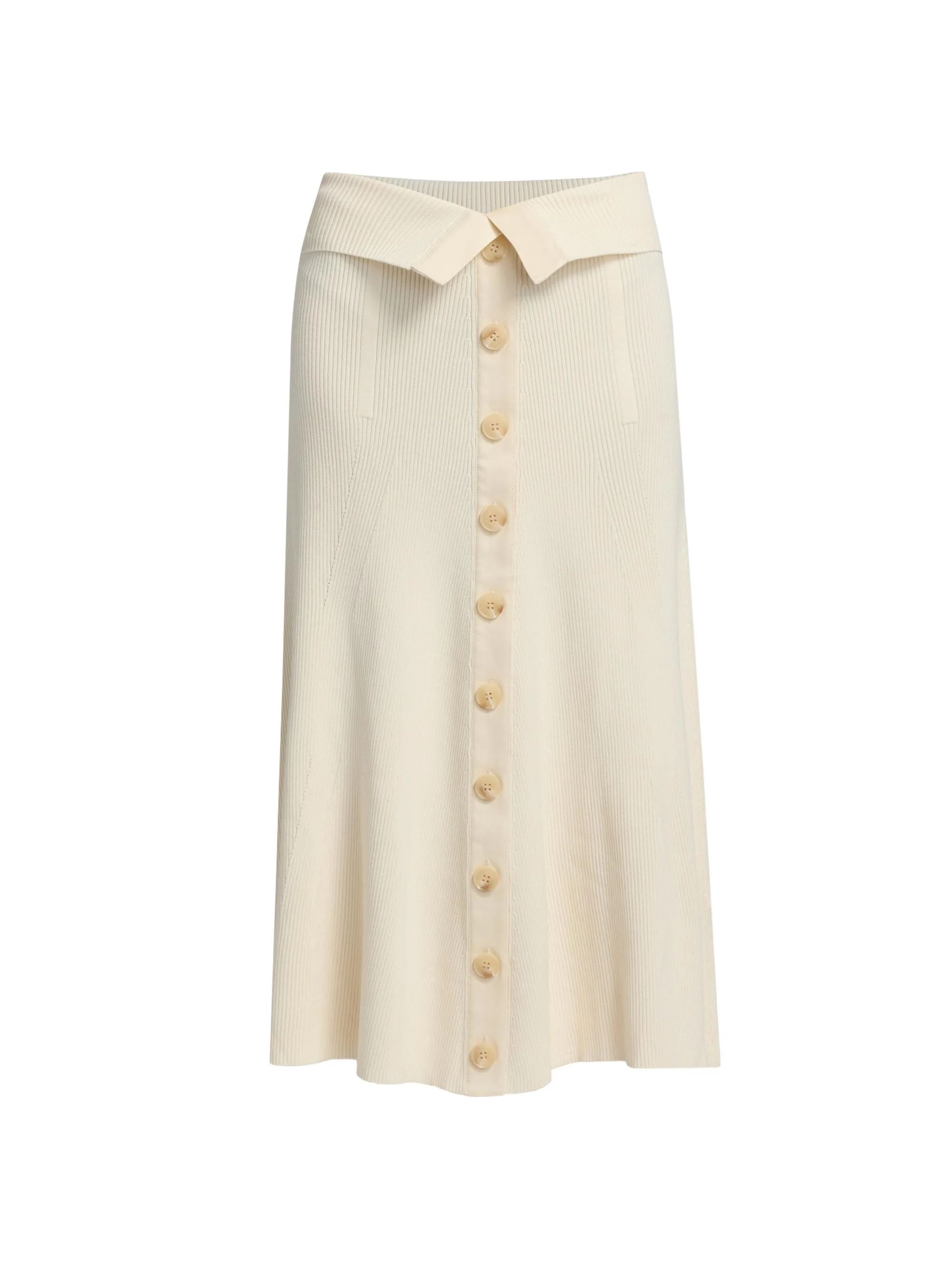 Women's Buttoned Rib-Knit Midi-Skirt - Parchment - 1
