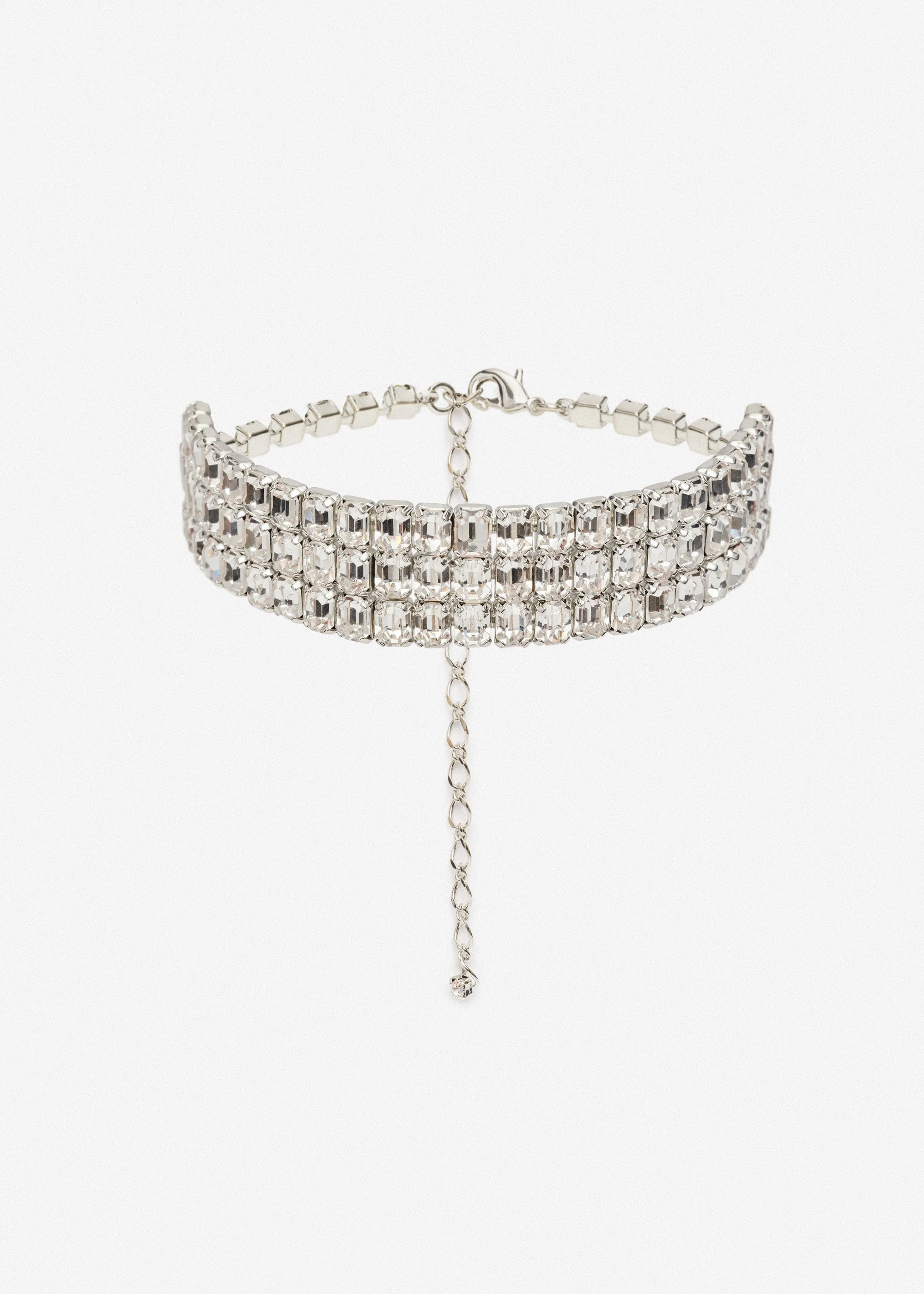 Choker necklace with baguette-cut silver crystals - 1