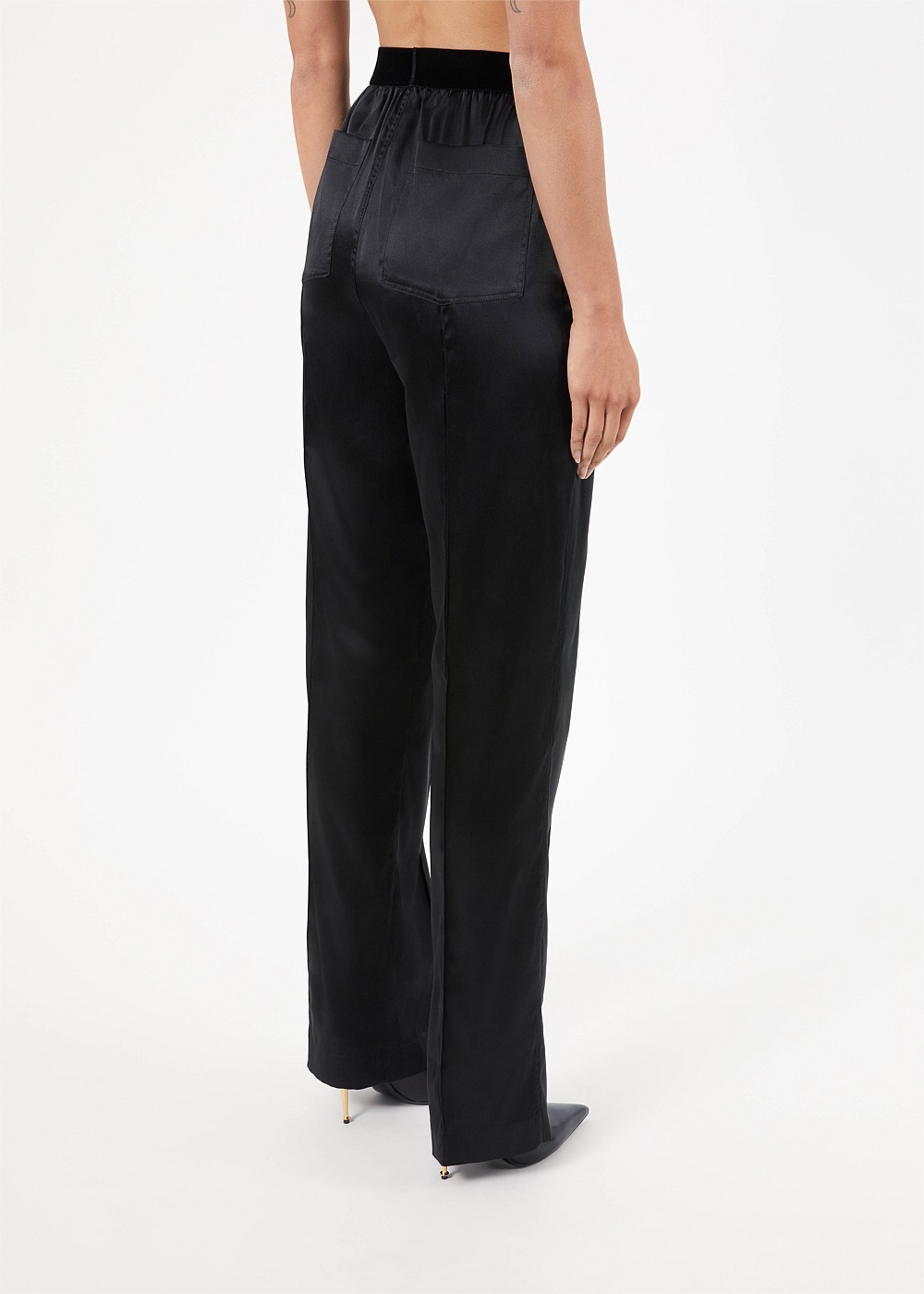 Black Stretch Silk Satin PJ Pants - 4