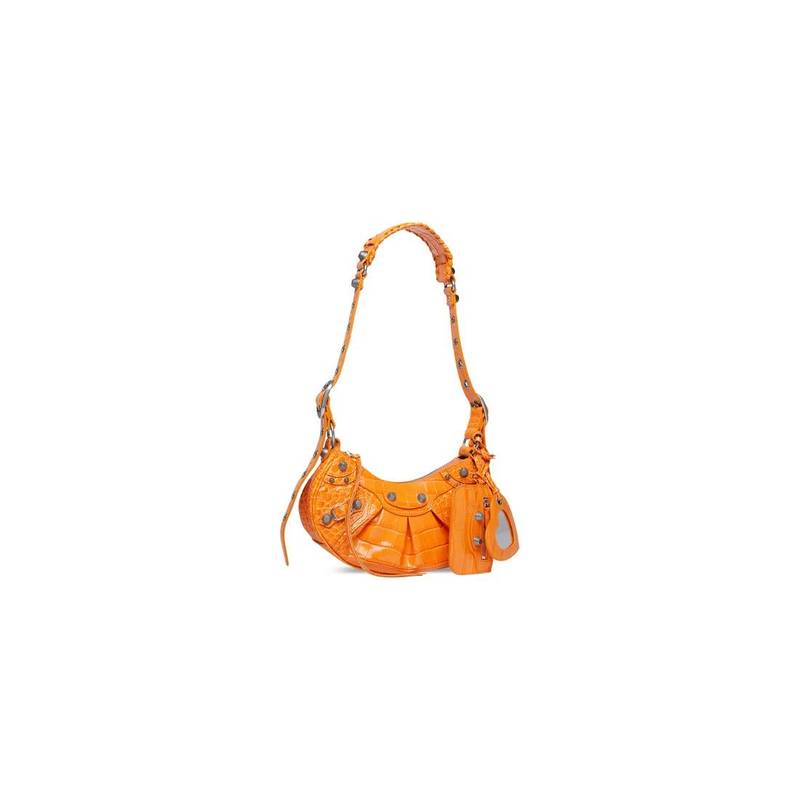 Women's Le Cagole Xs Shoulder Bag Crocodile Embossed  in Orange 3