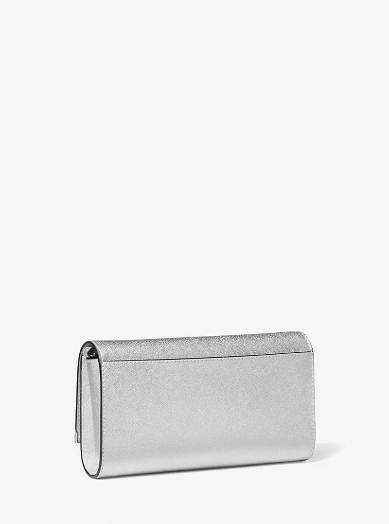 Mona Large Metallic Saffiano Leather Clutch 3