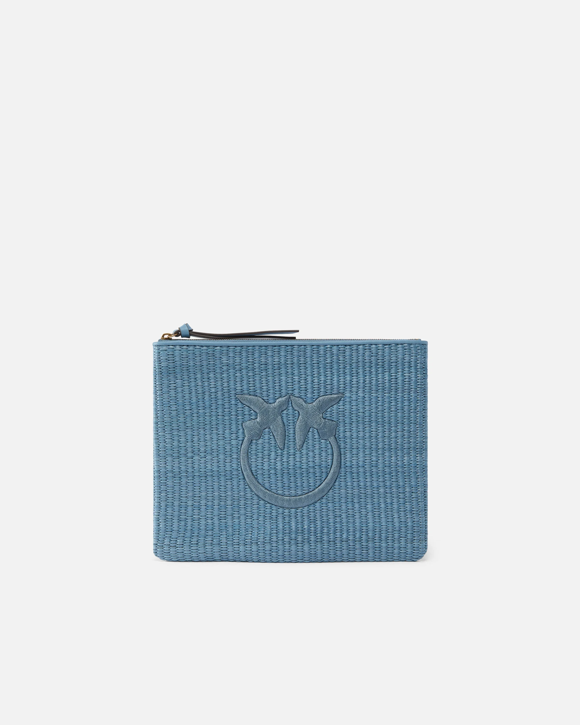 RAFFIA CLUTCH WITH LOVE BIRDS LOGO - 1