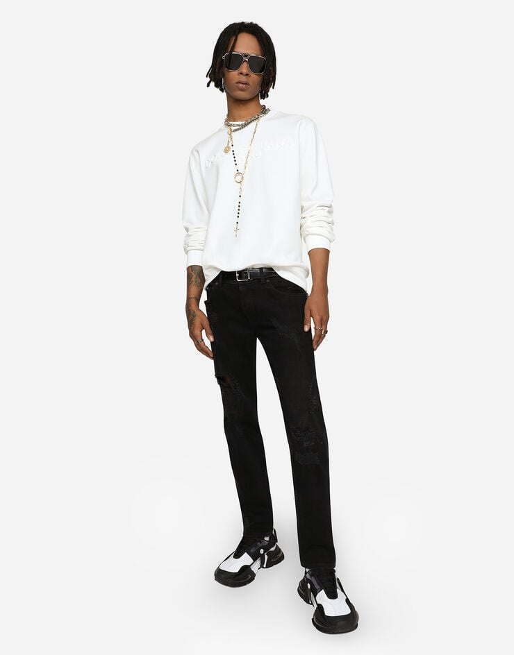 Black skinny stretch jeans with repaired rips - 6