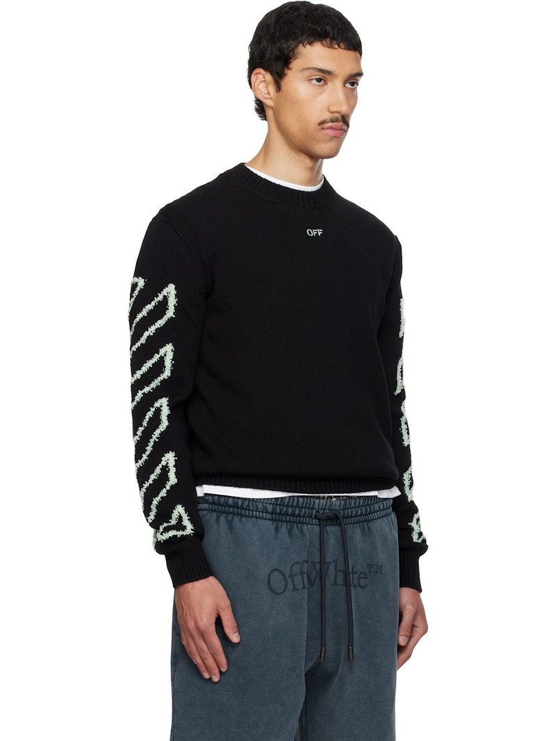 Black Diagonal Outline Knit Crewneck Sweater 2