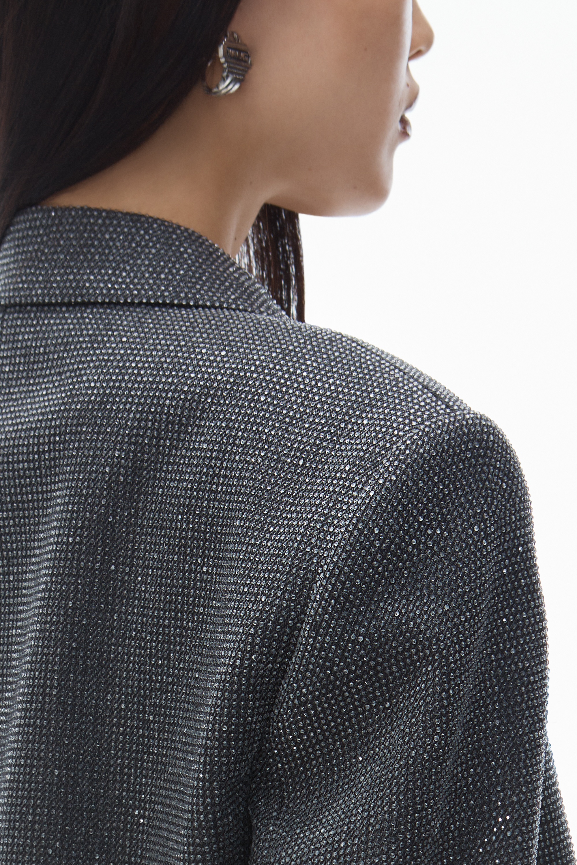 Cropped Blazer in Wool Twill with Clear Bead Hotfix - 7