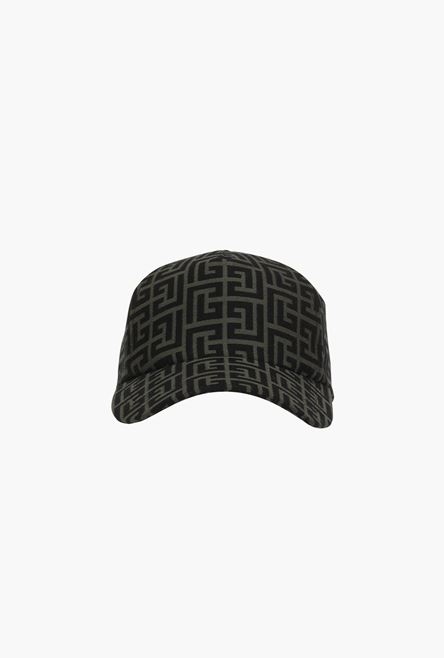 Khaki and black cotton cap with Balmain monogram - 1