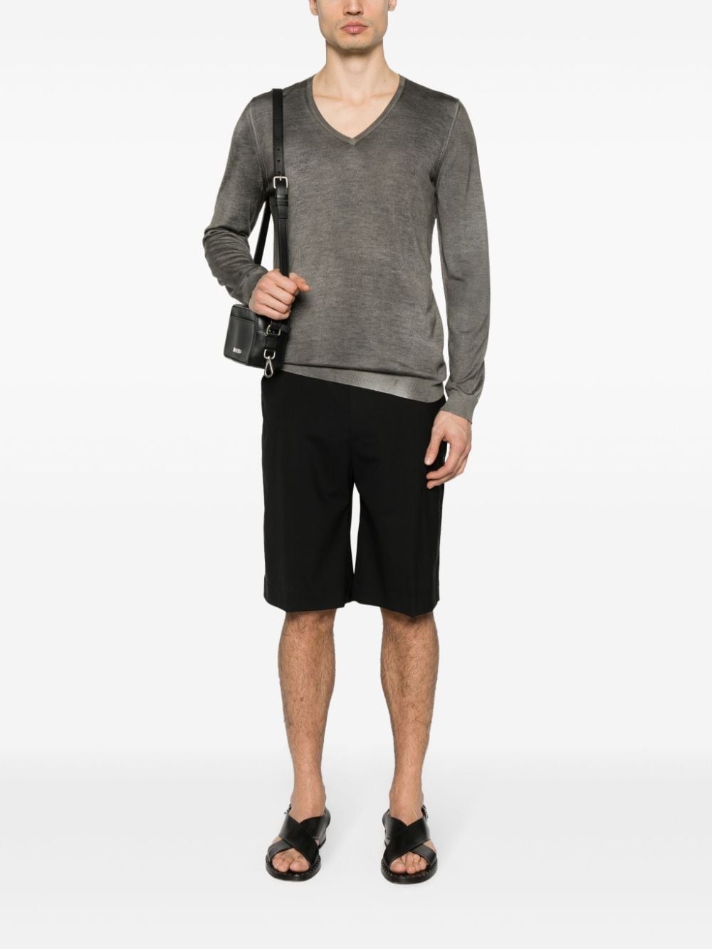 v-neck fine-knit jumper - 2