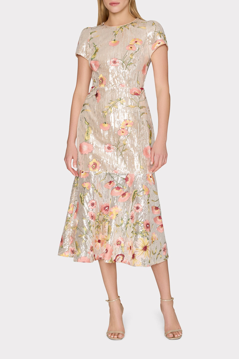MILLY Tahlia Floral Sequins Embroidery Dress outlook