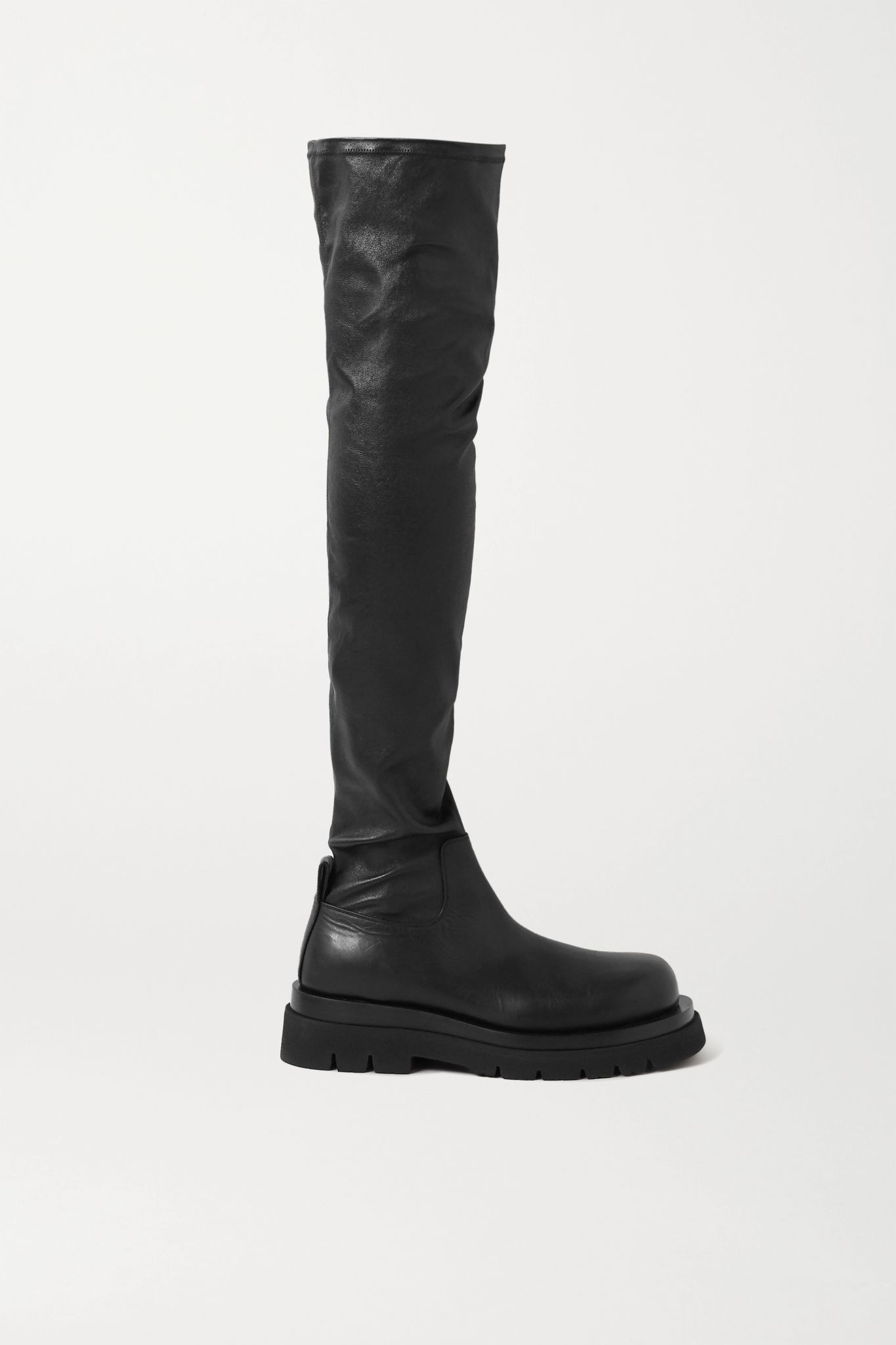 Rubber-trimmed leather over-the-knee boots - 1