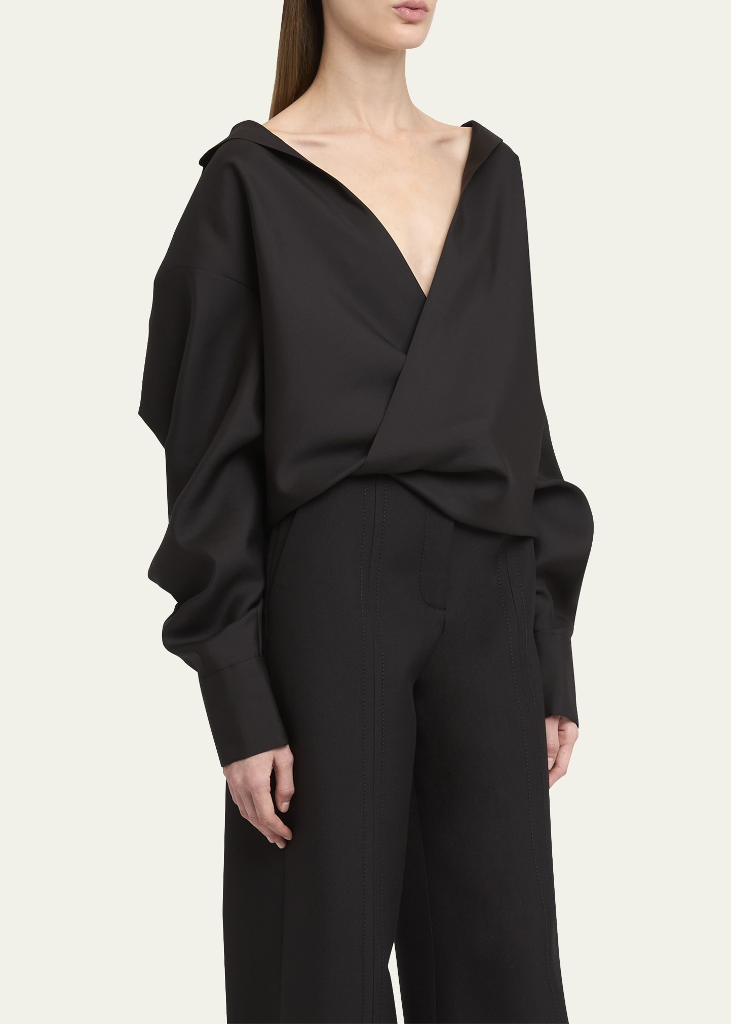 Draped Collared Wrap Blouse - 4