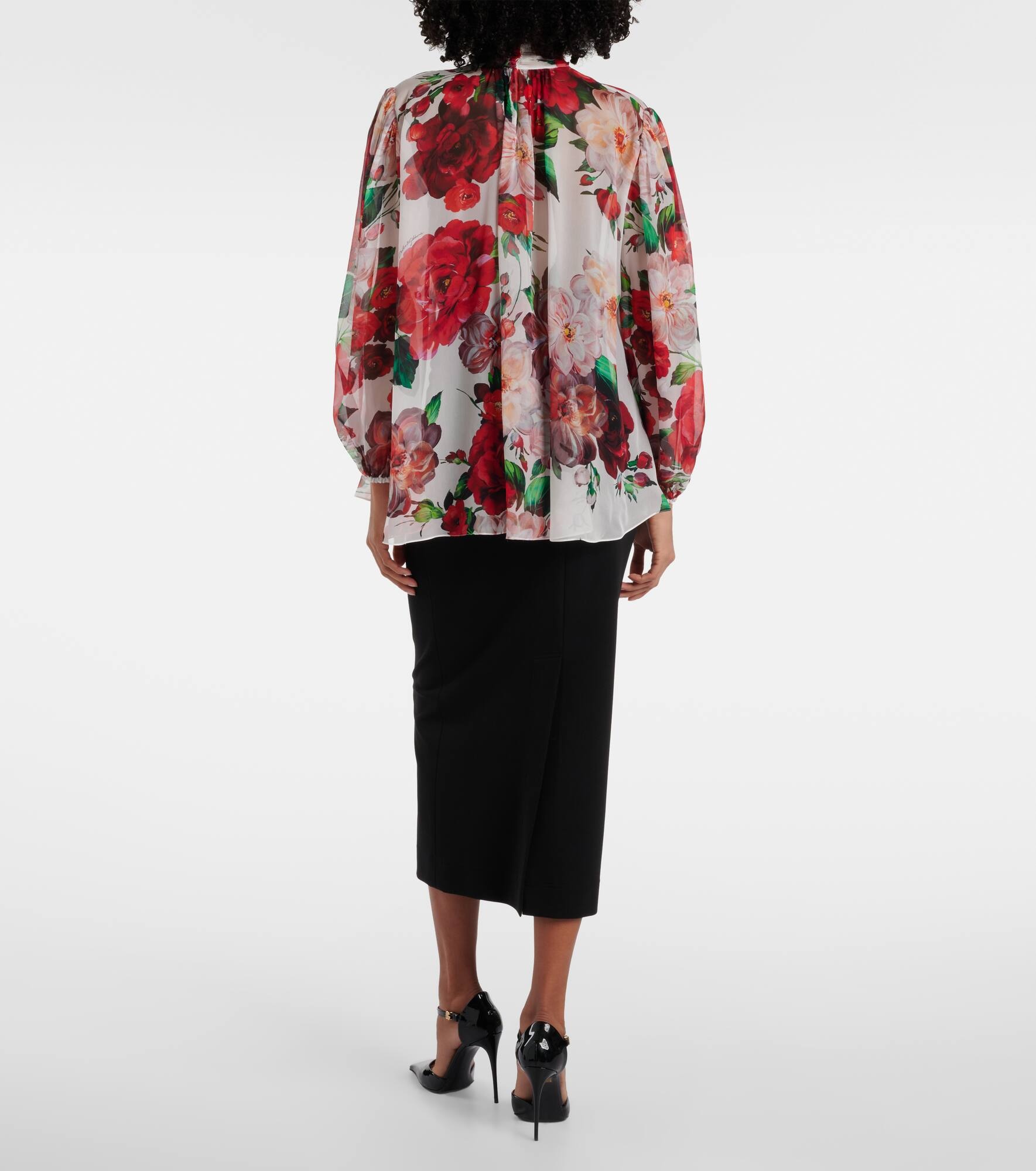 Floral tie-neck silk chiffon blouse - 3