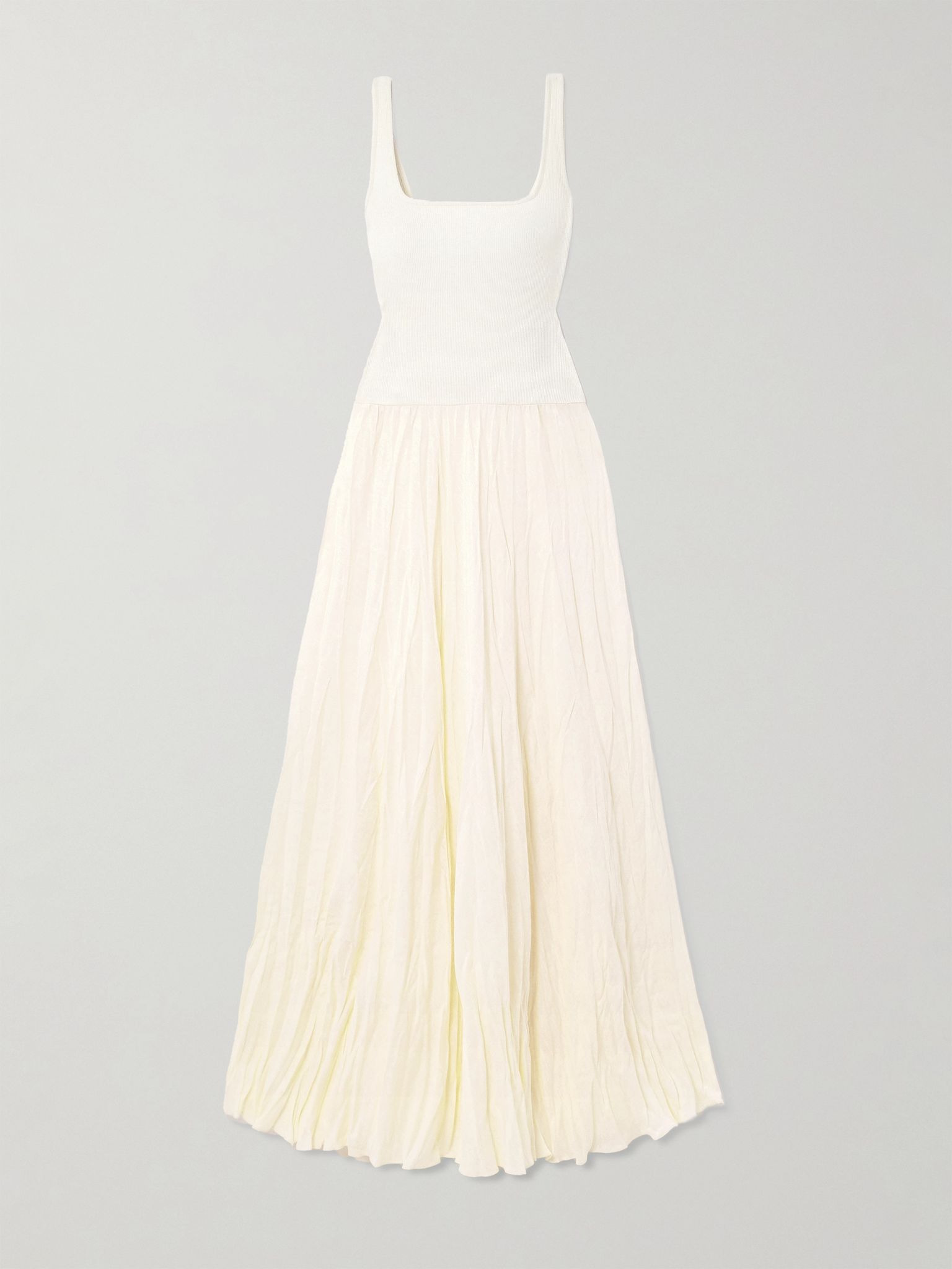 Mariner ribbed knit-trimmed organic linen-blend poplin maxi dress Ecru - 1