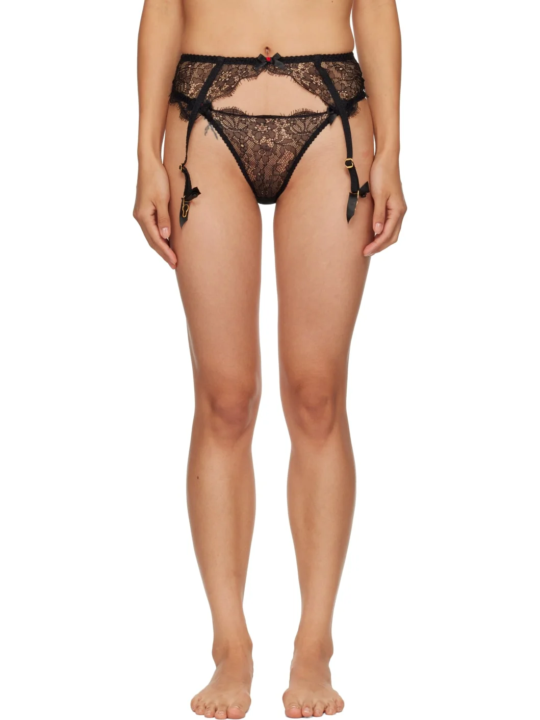 Black Lorna Lace Suspender Garter Belt - 1