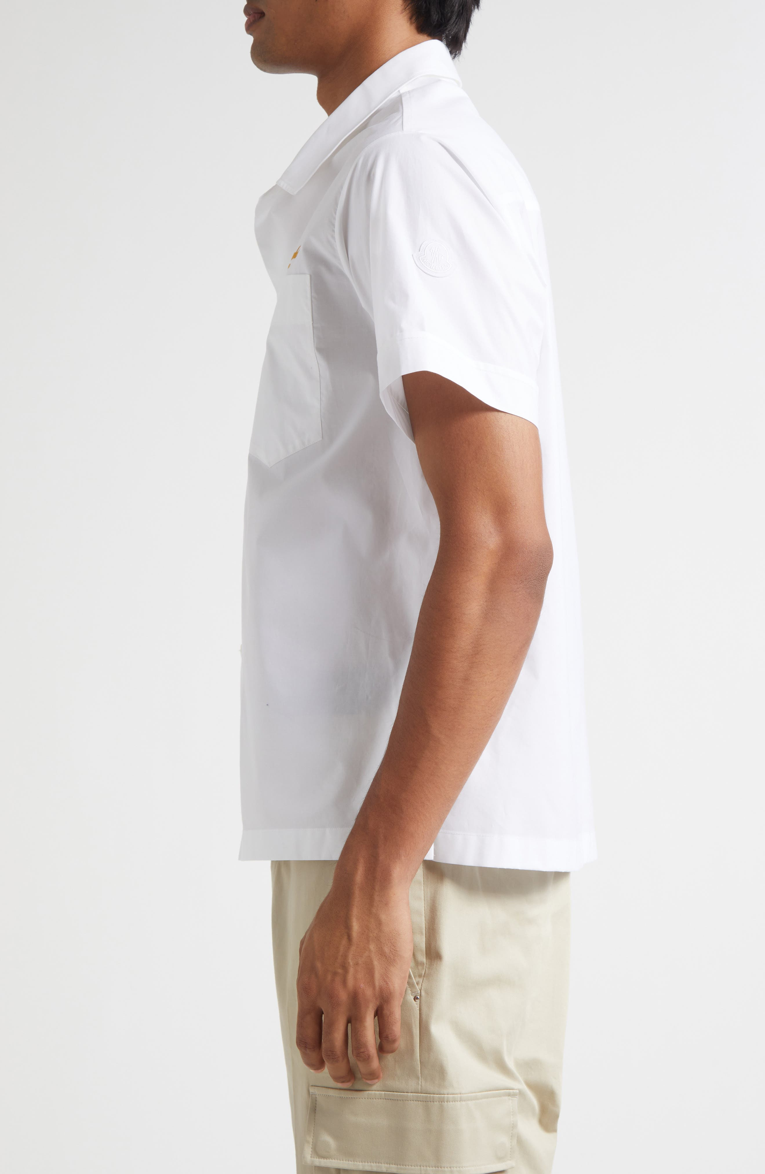 Moncler Logo Embroidered Camp Shirt in Brilliant White at Nordstrom - 3