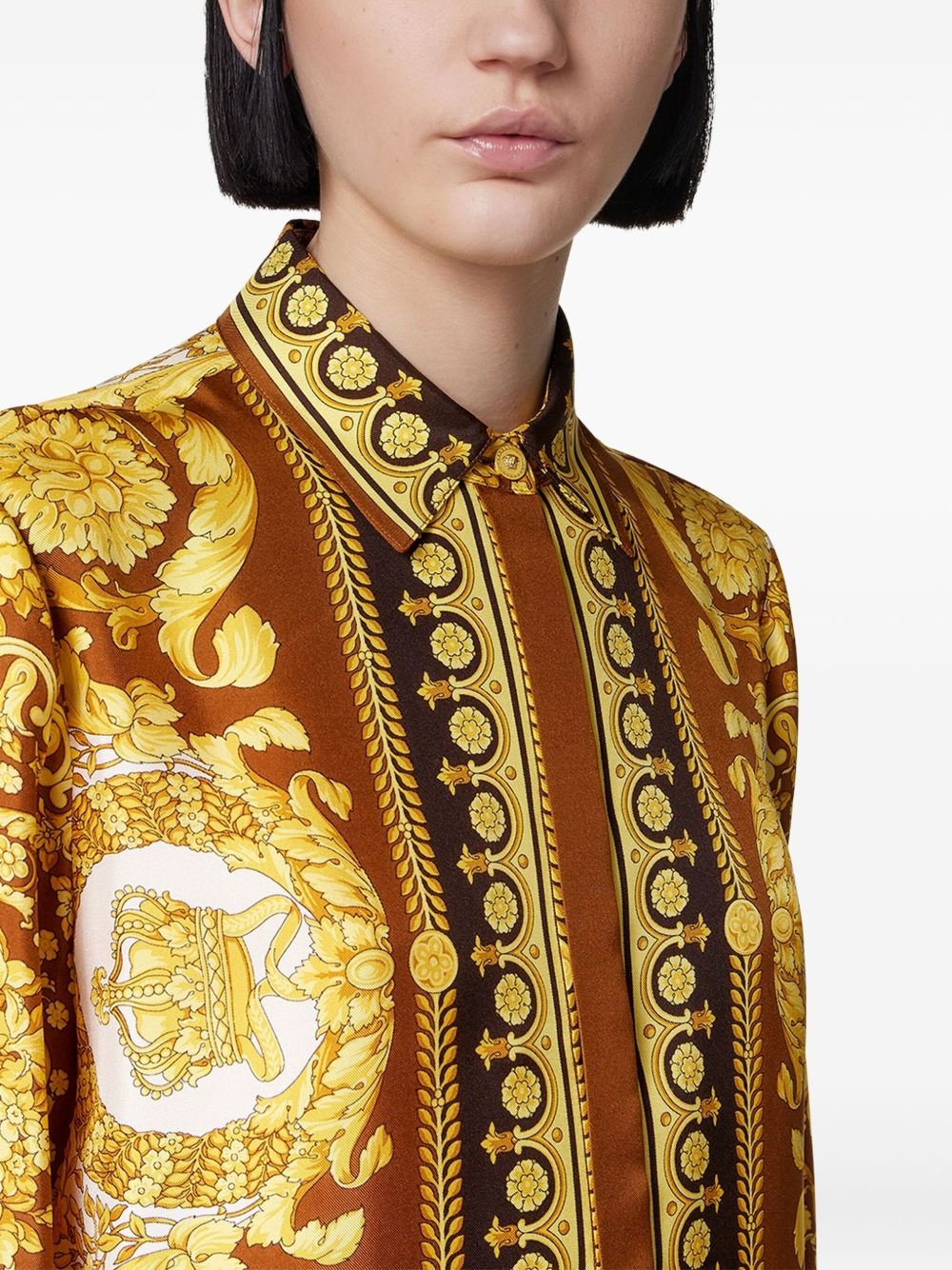 Barocco-print button-up shirt - 5