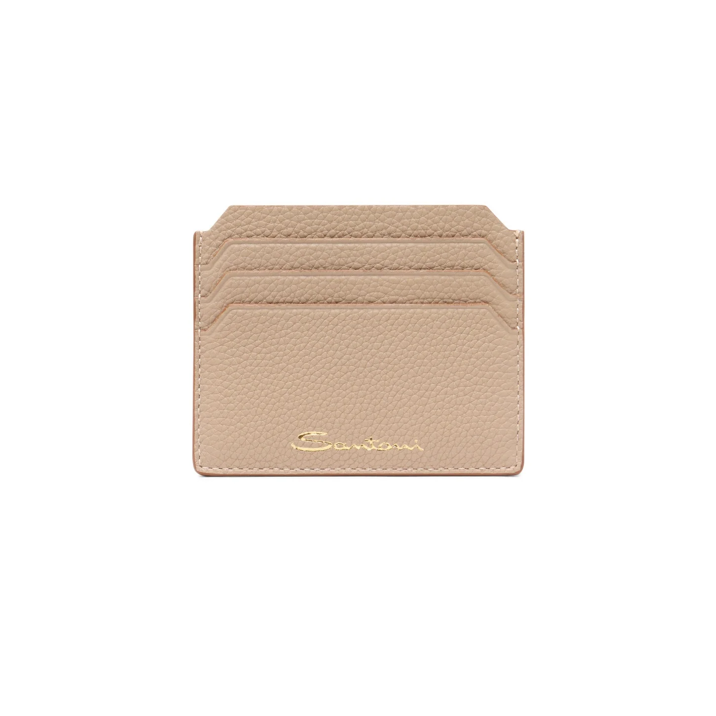 Beige tumbled leather credit card holder - 1
