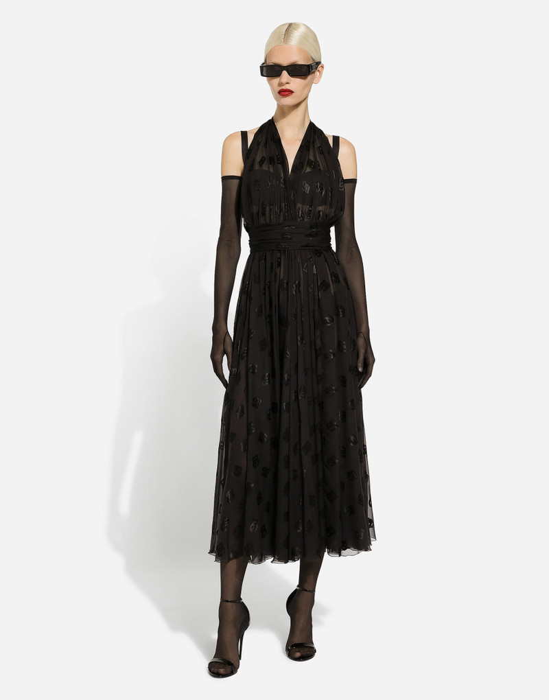 Dolce & Gabbana Dévoré satin calf-length dress with all-over DG logo outlook