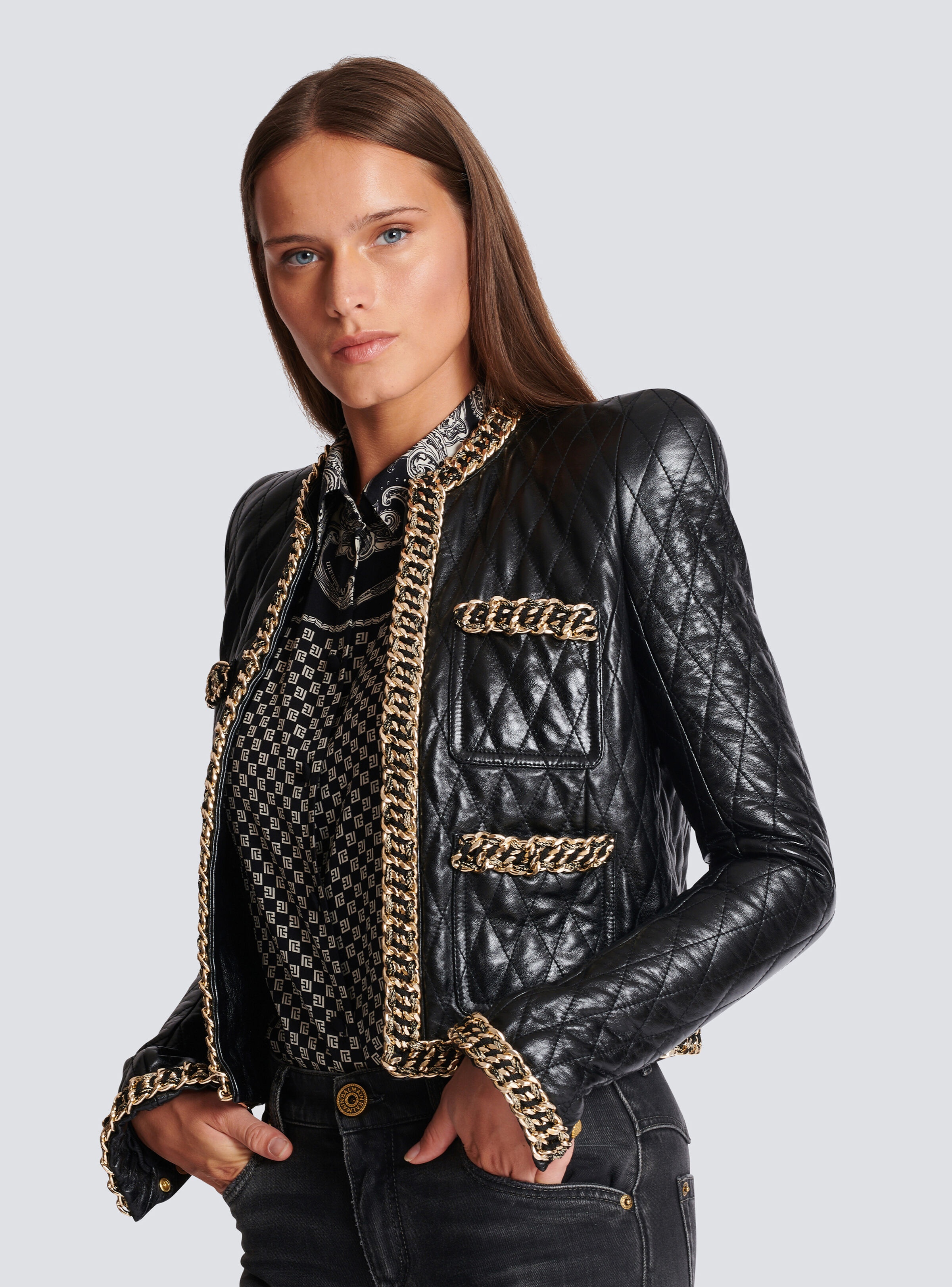 Quilted leather jacket with chains - 7