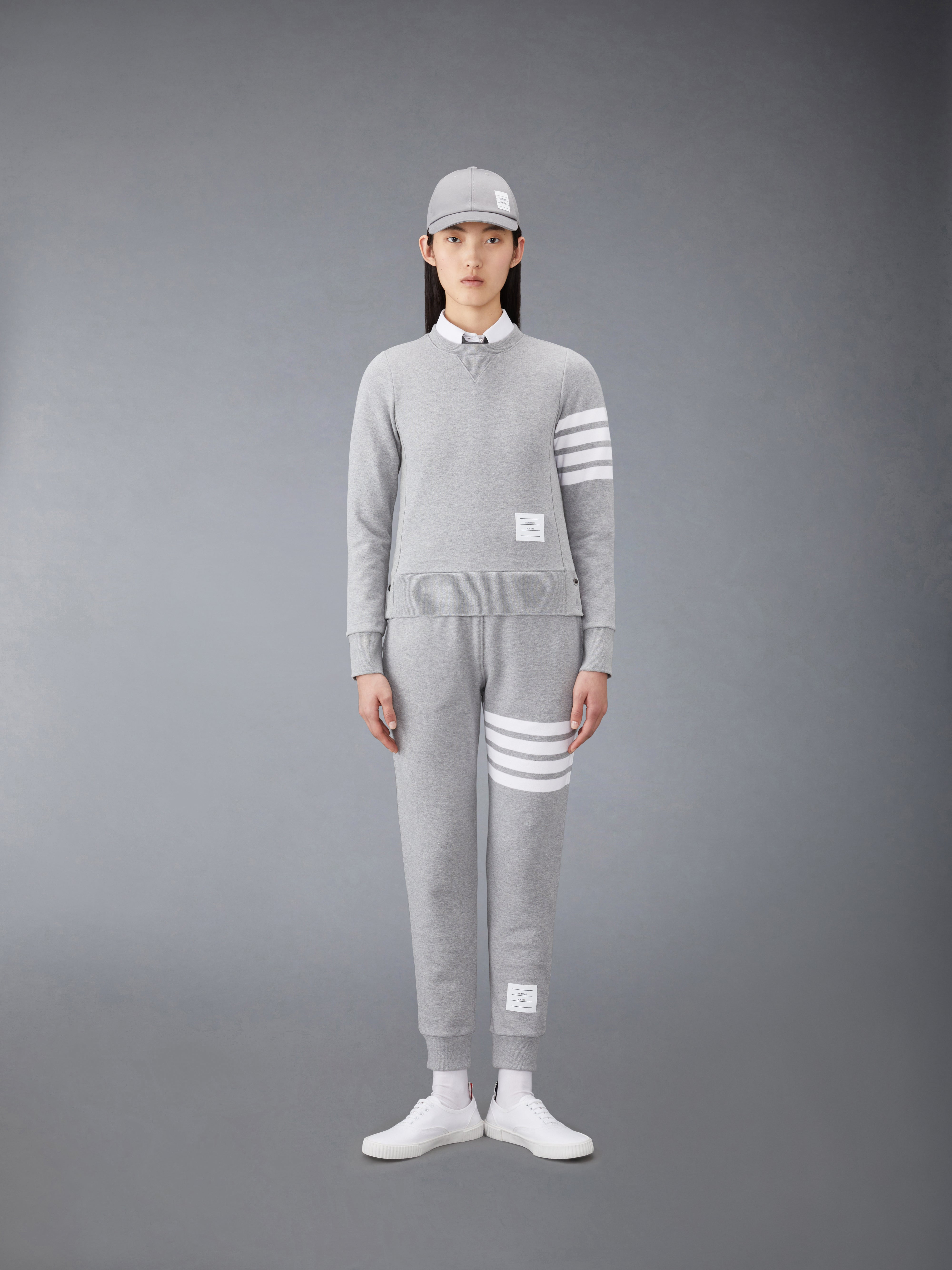 Light Grey Loopback Jersey Knit Engineered 4-bar Stripe Crew Neck Pullover - 3