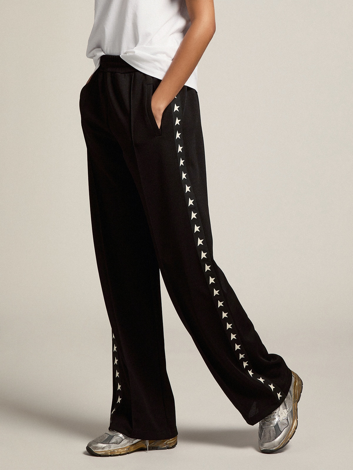 Women’s black joggers with white stars on the sides - 2