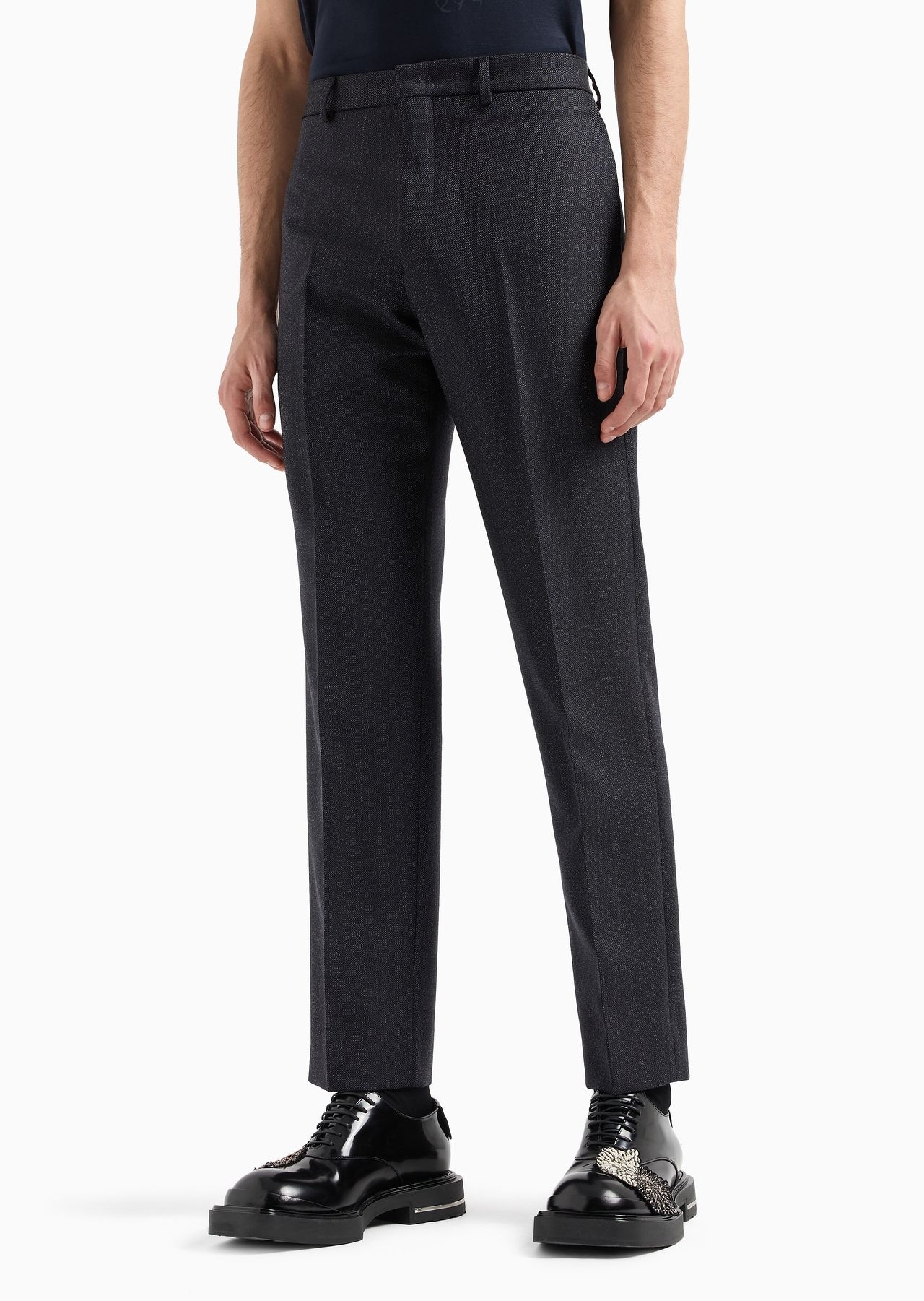 Mouliné wool-blend trousers with chevron motif - 2