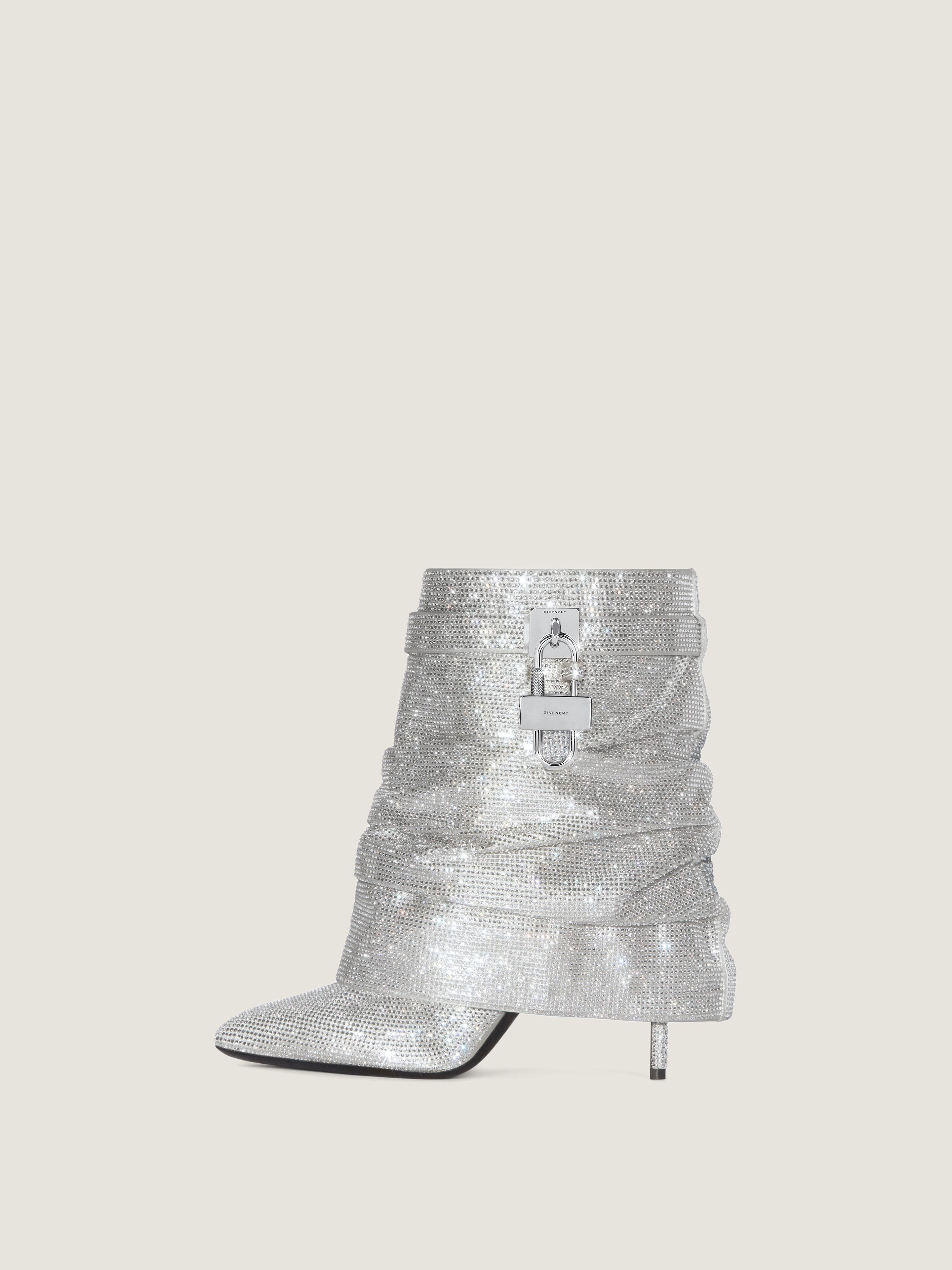 SHARK LOCK STILETTO ANKLE BOOTS IN SATIN WITH STRASS - 2