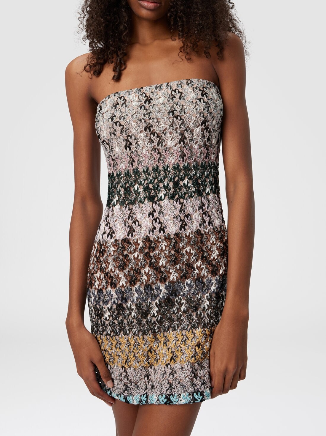 Mini Dress in Striped Embroidered Lace - 4