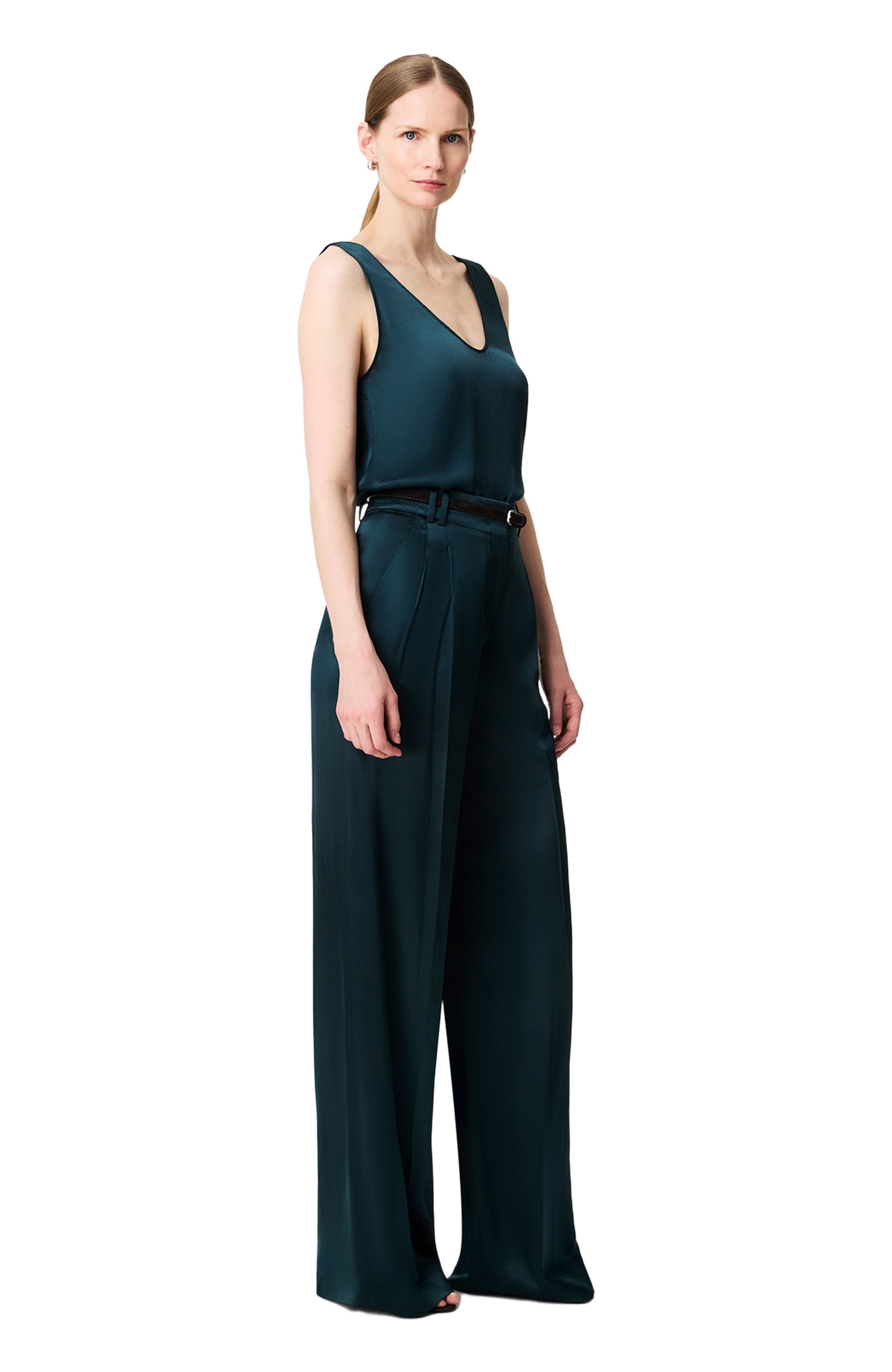 Another Tomorrow Satin Pleated Trouser in Juniper at Nordstrom - 5