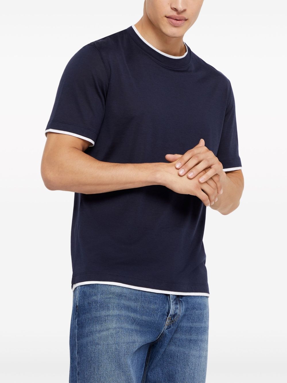 layered-design silk-blend T-shirt - 3