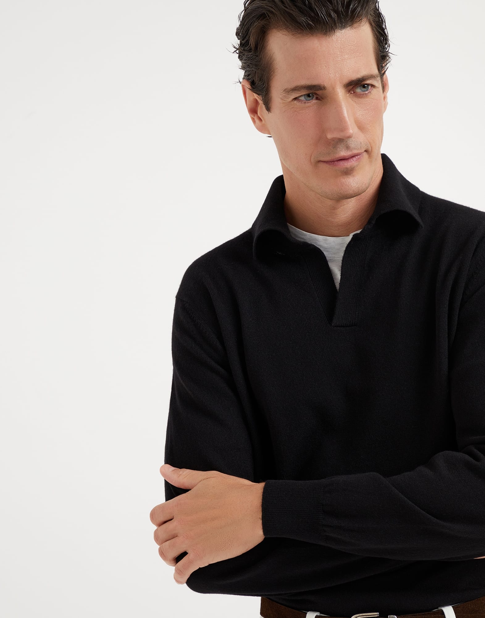 Cashmere knit polo with long sleeves - 3