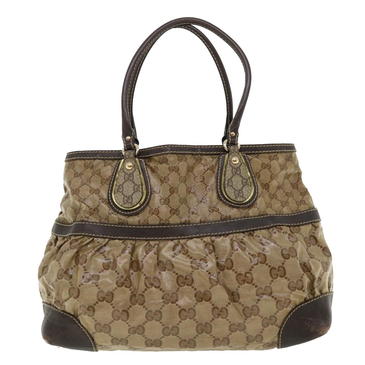 GUCCI GG Canvas Tote Bag Coated Canvas Beige Dark Brown - 13