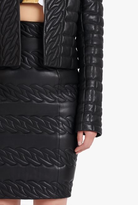 Black quilted leather spencer jacket - 6