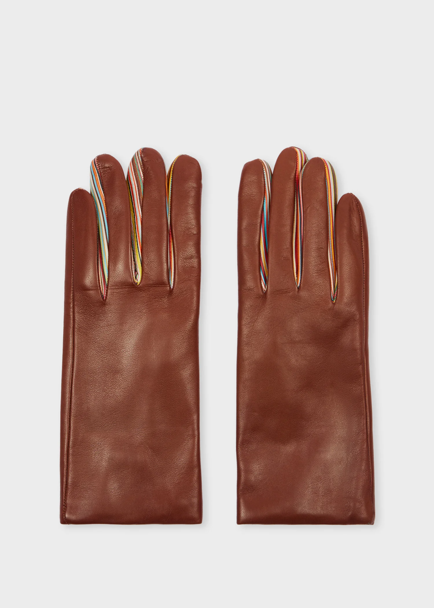 Women's Tan Brown Leather 'Signature Stripe' Gloves - 1