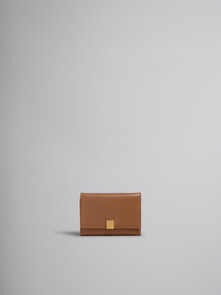 BROWN LEATHER TRIFOLD PRISMA WALLET - 1