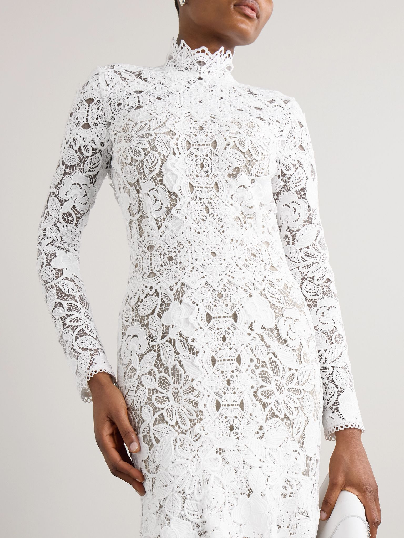 Alessa cutout corded lace and tulle turtleneck gown Off-white - 5