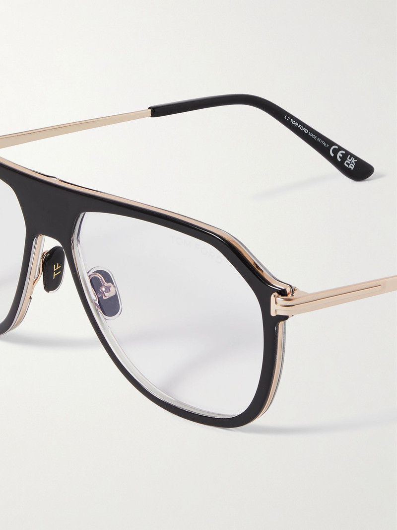 Aviator-Style Acetate and Gold-Tone Blue Light-Blocking Optical Glasses Black 4