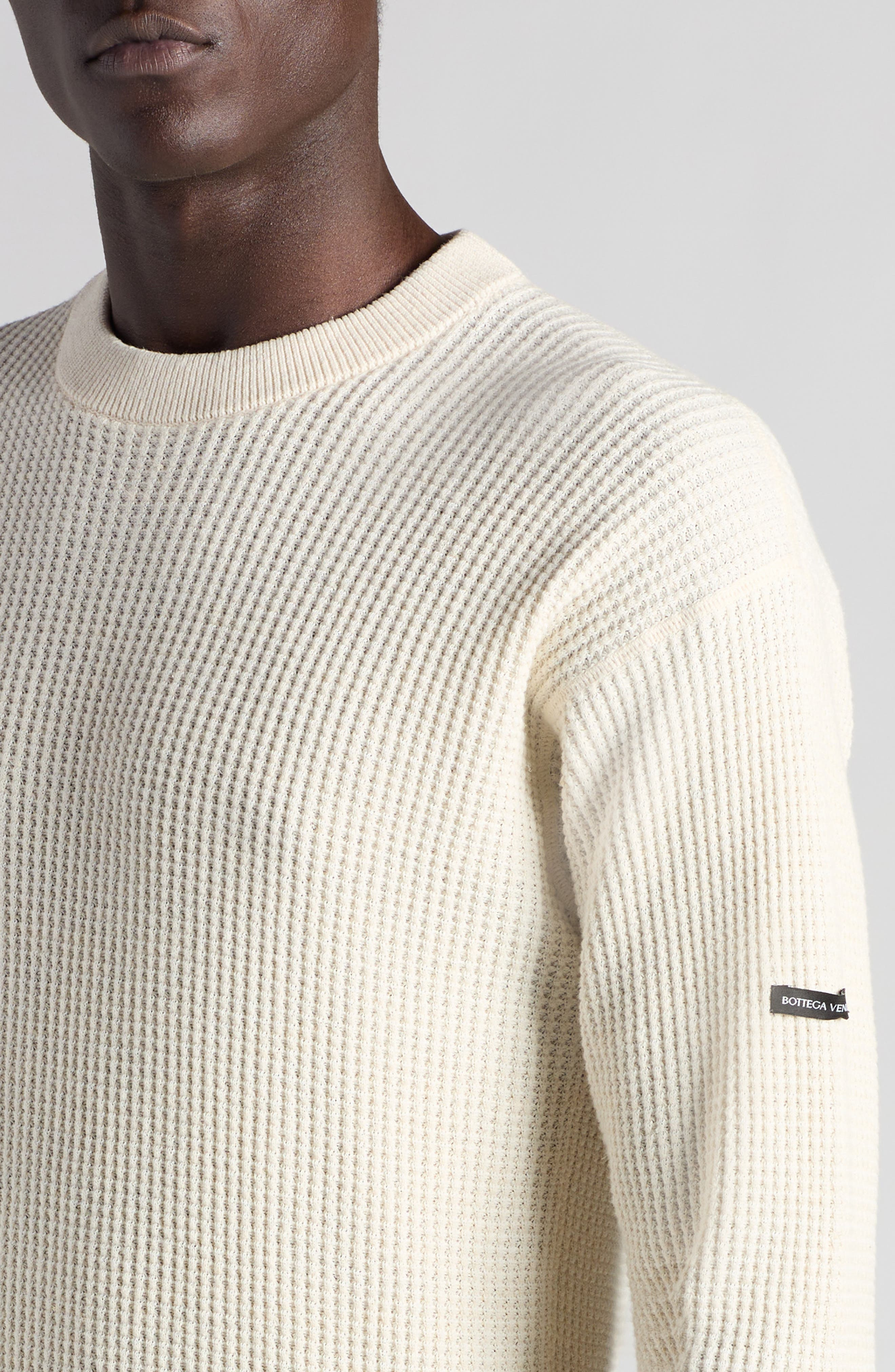 Bottega Veneta Hemp & Cotton Waffle Knit Crewneck Sweater in 9300 Dove/Chalk at Nordstrom - 5