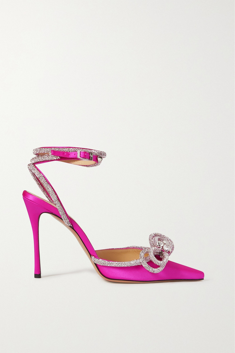 Double Bow crystal-embellished silk-satin point-toe pumps - 1