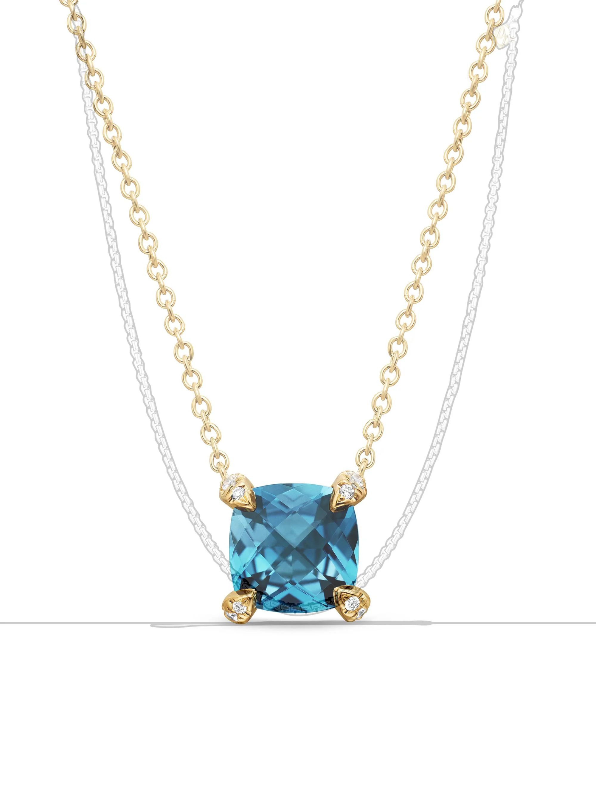 Women's Petite Chatelaine Pendant Necklace in 18K Yellow Gold with Pavé Diamonds - Hampton Blue Topa - 1