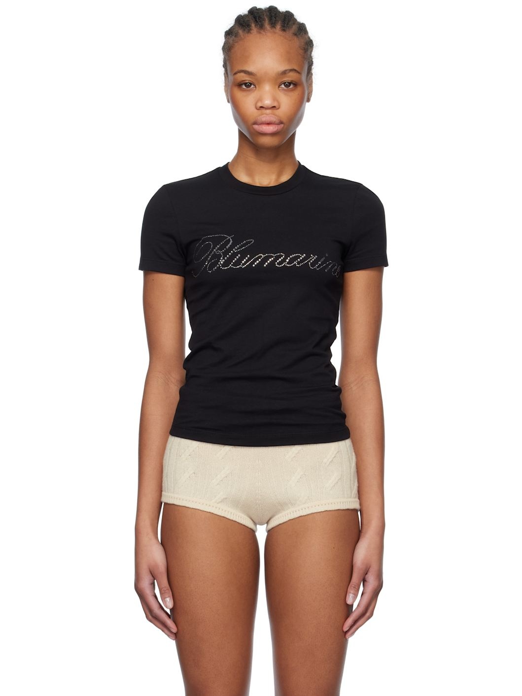 Black Rhinestone Embroidery T-shirt - 1