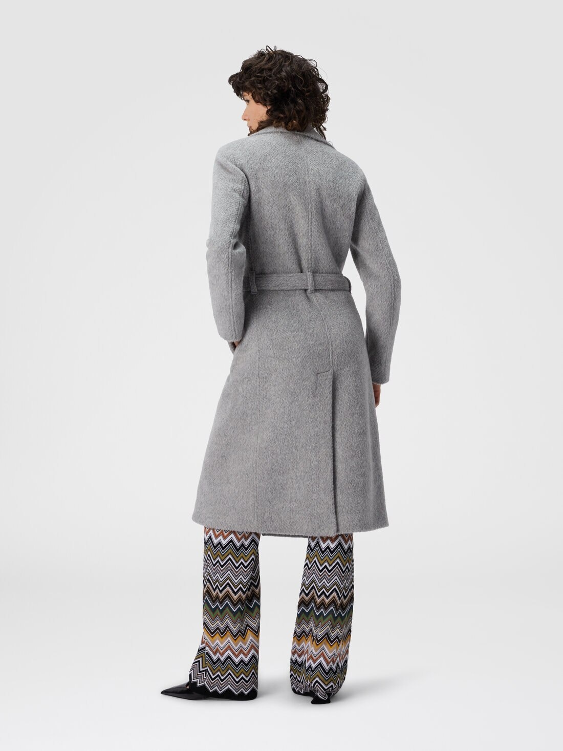 Double-Breasted Trench Coat with Tone-on-Tone Chevron Pattern - 3