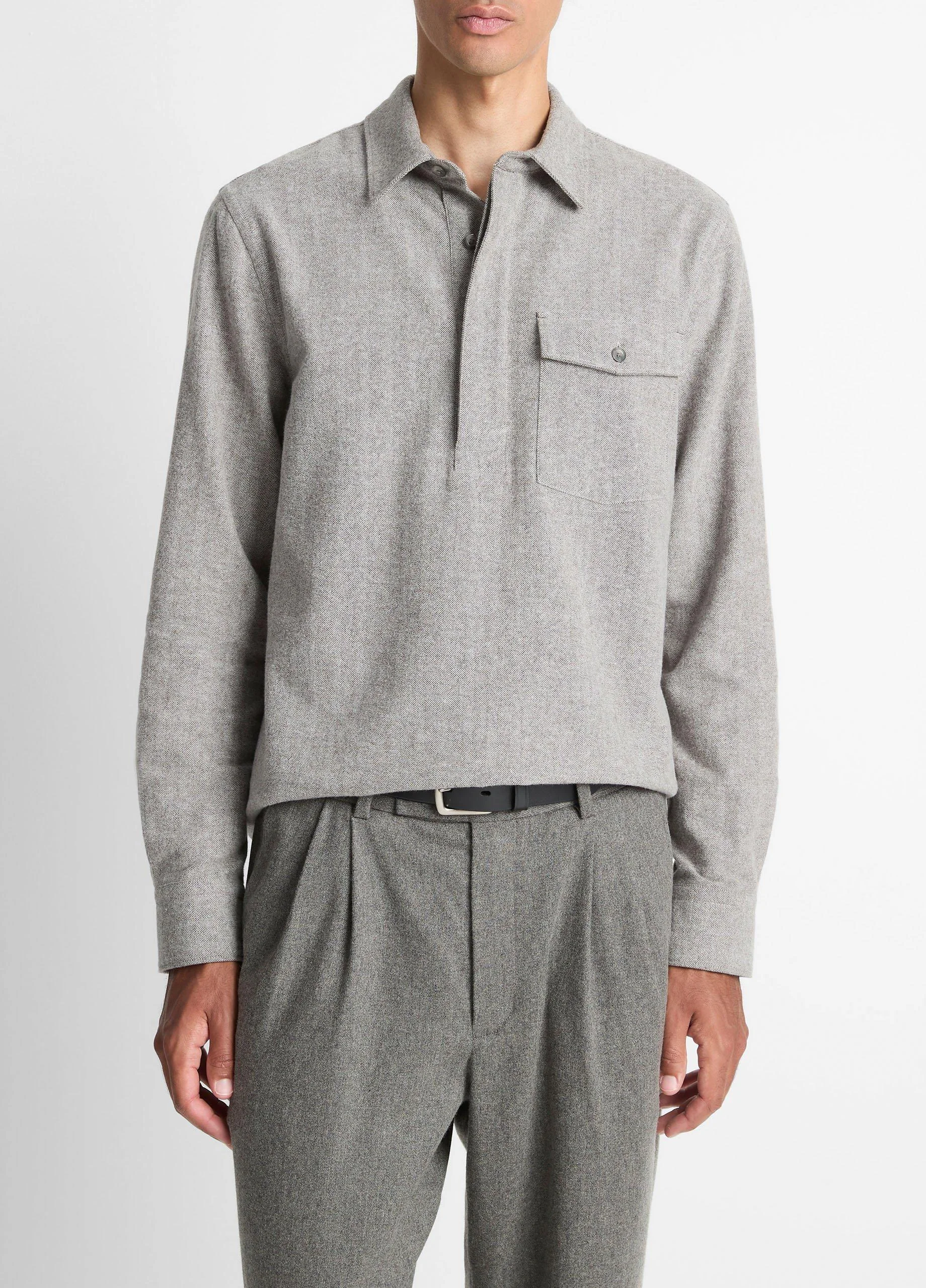 Herringbone Cotton Popover Shirt - 1