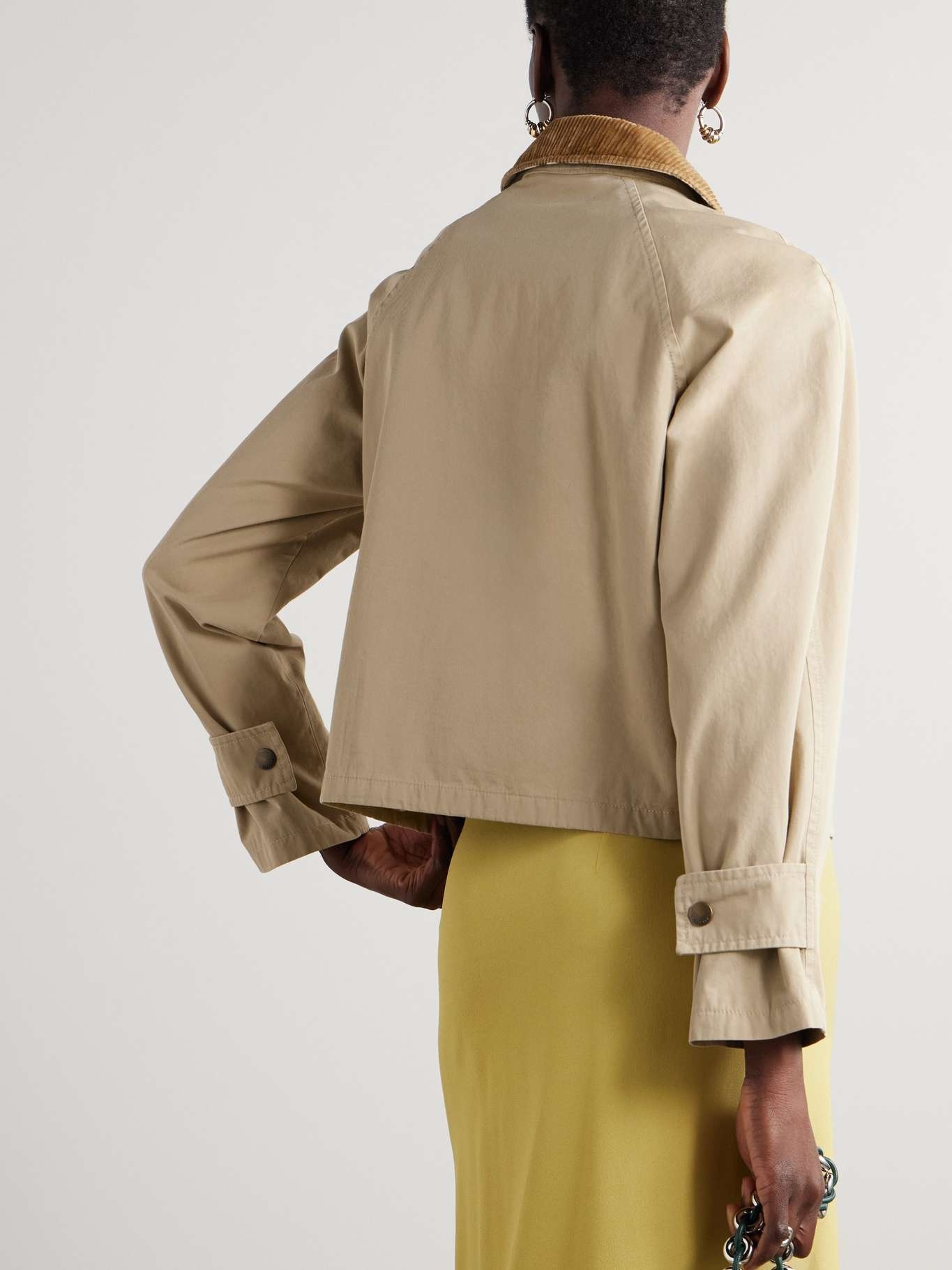 Corduroy-trimmed cotton-twill jacket Beige - 3