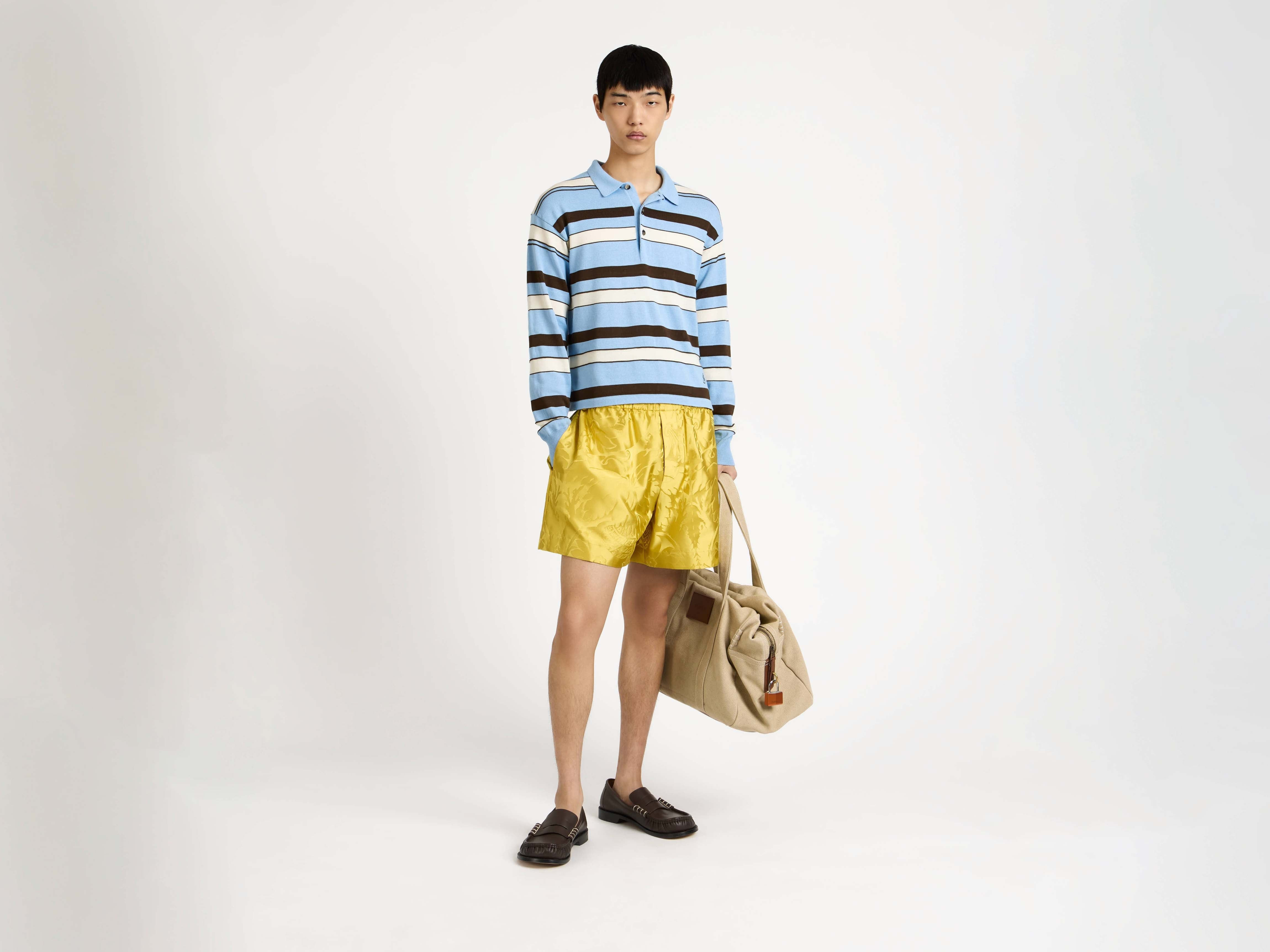 KNITTED STRIPED RUGBY POLO TOP IN MISTY BLUE - 2