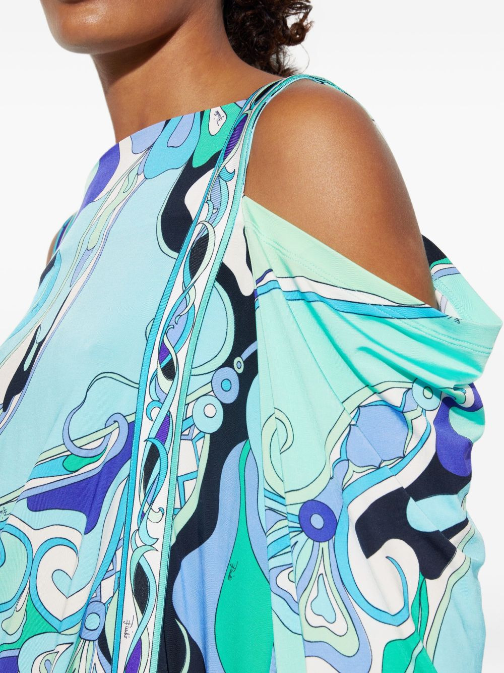shoulder-cut print dress - 5