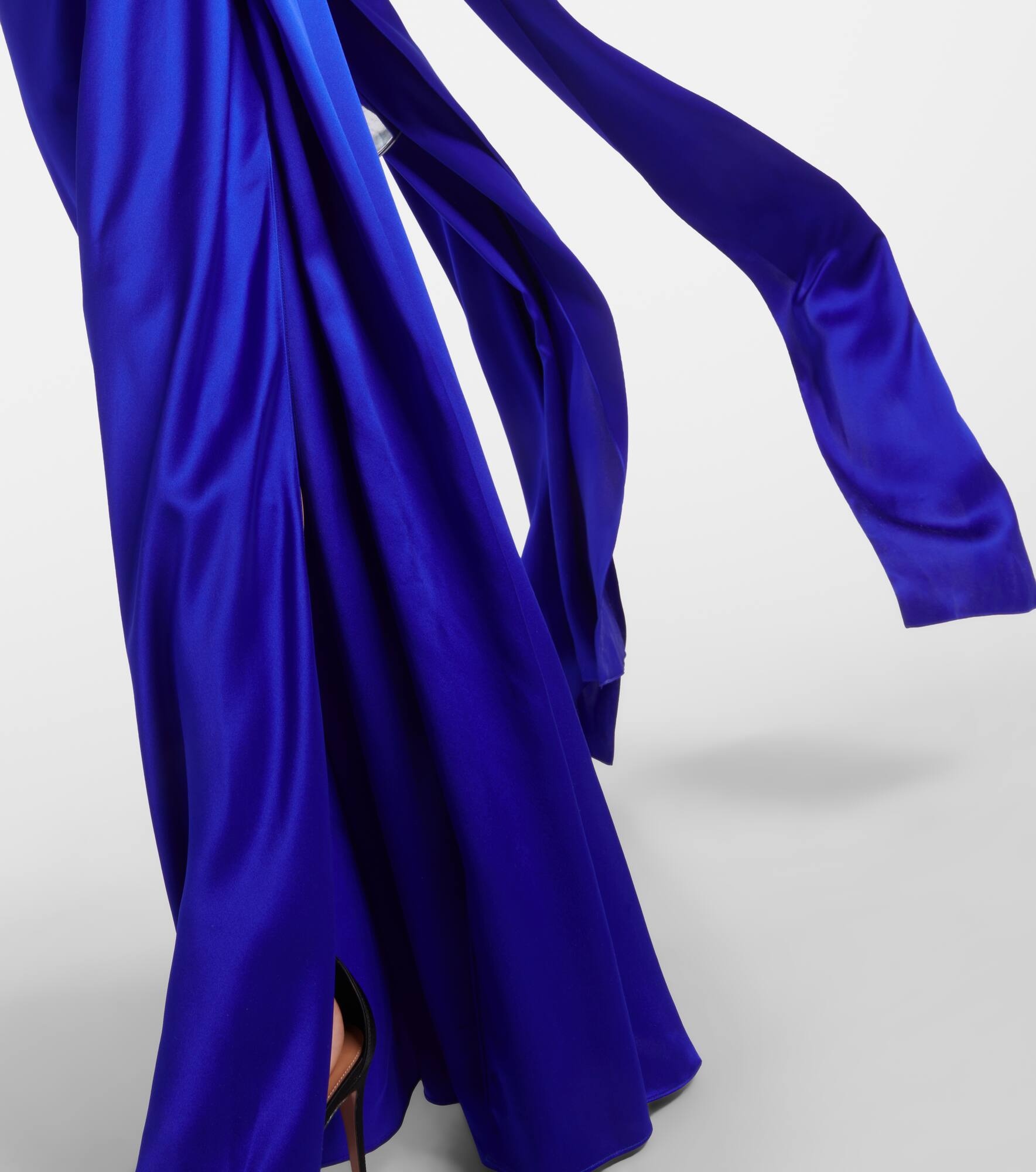 Asymmetric draped silk gown - 5