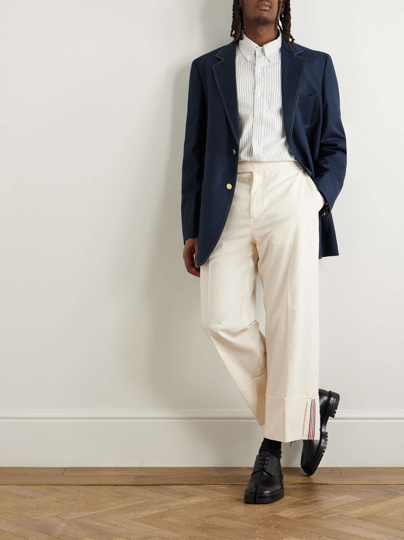 Thom Browne Straight-Leg Embroidered Cotton-Muslin Trousers outlook