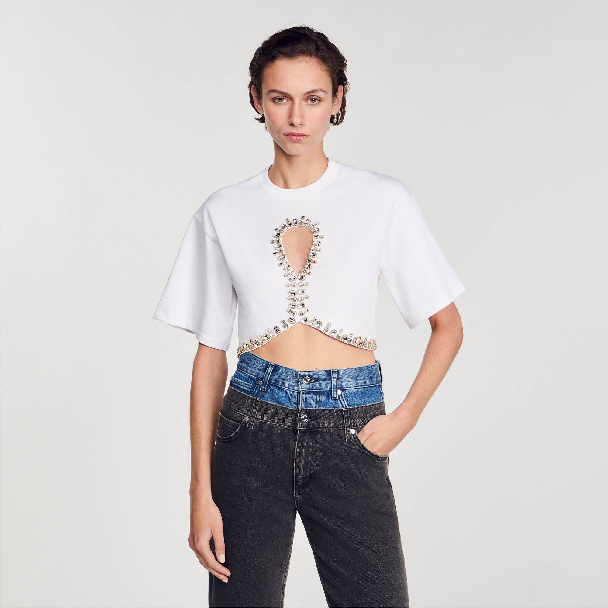 RHINESTONE CROPPED T-SHIRT - 5